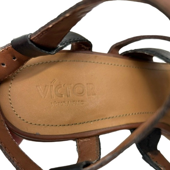 Victor Alfaro Women Brown Leather Wedge Heel Sandals Size 7.5 Note Flaw - Picture 8 of 16